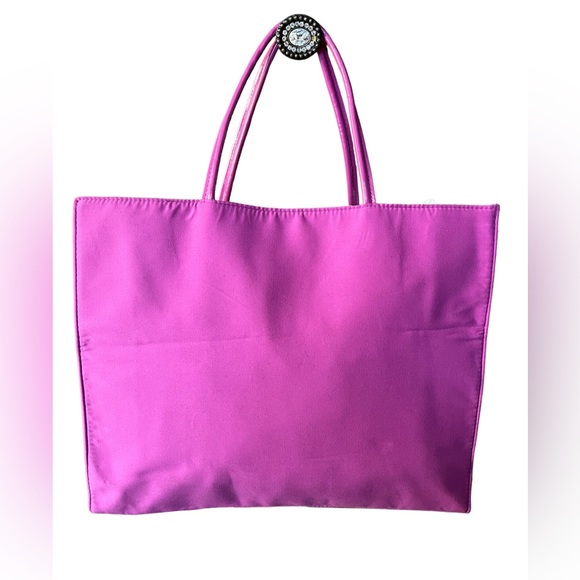 Lancôme Fuchsia Color Square Tote With Black and White Poker Dot Lining - Picture 2 of 8